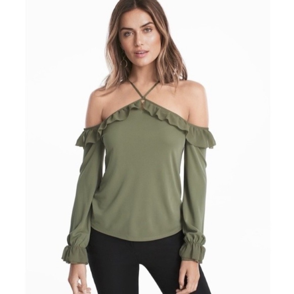 White House Black Market Sexy Olive Green Off The Shoulder Blouse